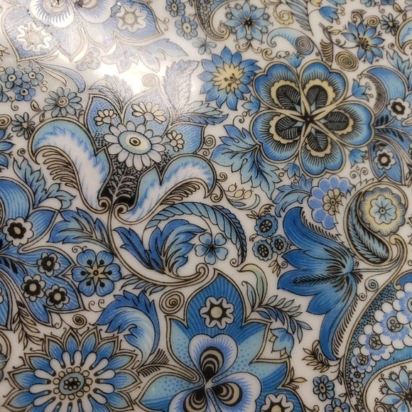 Norcrest blue floral paisley Japan plate trinket dish pitcher set porcelain 3 pc - Picture 3 of 16